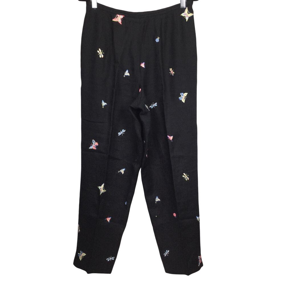 Talbots 90s Whimisgoth  Artsy Linen Embroidered Nature Retro High Rise Pant 12